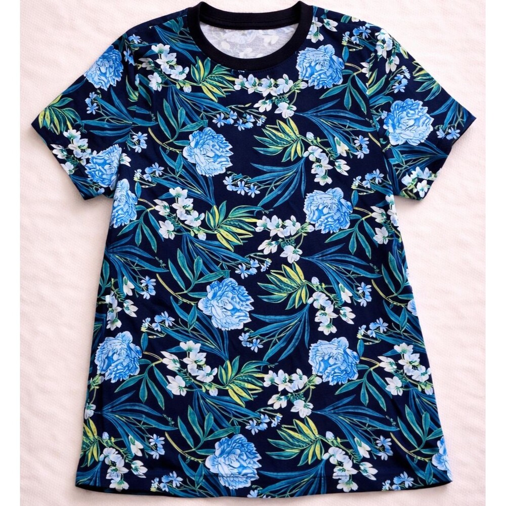 Old Navy Floral T Shirt Womens Small Navy Blue Botanical Print Casual Tee